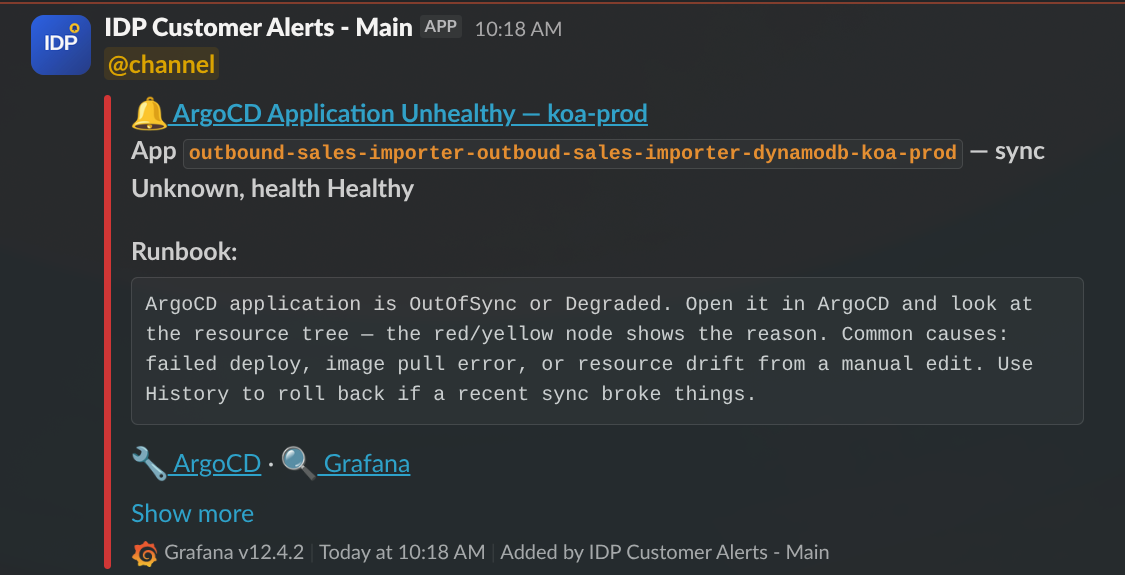 ArgoCD Application Unhealthy alert example
